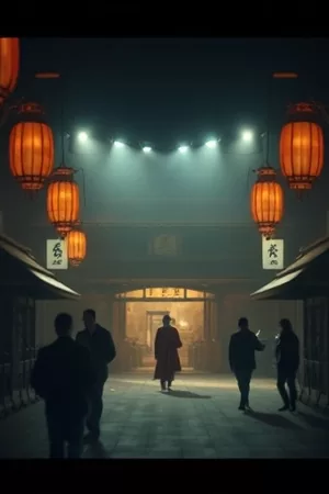 韩剧电影在线播放首页主推海报，夜色里亮着灯的旧市场